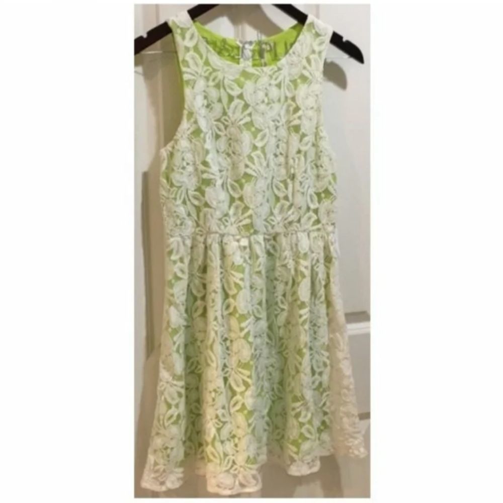 Petticoat Alley Kids Dress in White and Green Lace